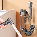 Bidet Sprayer - Hand Shower Toilet - Shattaf - WC Shower - Toilet Sprayer - Hand Bidet - Bidet Faucet - Intimate Hygiene - Stainless Steel - Bathroom Accessories - Complete Set with Hose - Including Adapter 1/2 to 3/8 - Gray - 1 Piece - Top-Down View