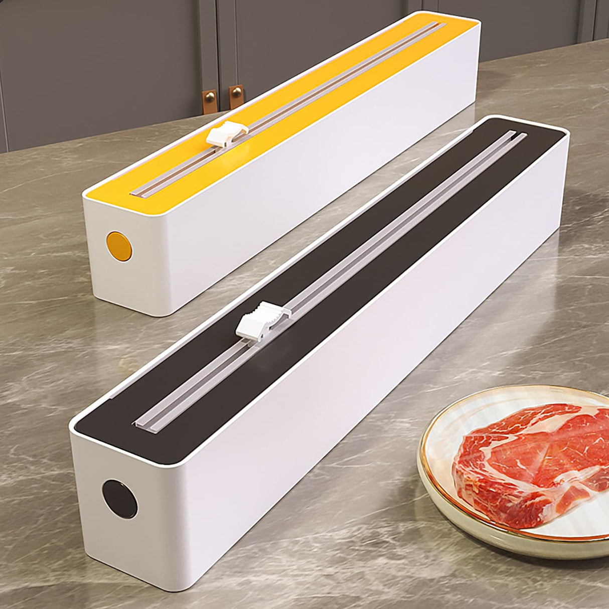 Foil Cutter - Cling Film Dispenser - Aluminum Foil Holder - Foil Cutter with Suction Cups - Kitchen Drawer Organizer - Anti-Slip Mount - Kitchen Roll Holder - Wrapping Paper Cutter - Refillable Foil Holder - Kitchen Gadgets - White - 1 Piece