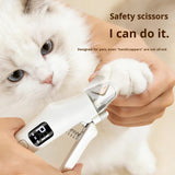 Dog Nail Scissors - Cat Nail Clippers - Professional Nail Clippers - LED Lighting - Rechargeable - Digital Display - Pet Care - Nail Cutting - Collection Tray - Paw Care - Safe & Sharp - Stainless Steel - Nail Care - White - 1 Piece - 45-Degree Angle