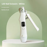 Dog Nail Scissors - Cat Nail Clippers - Professional Nail Clippers - LED Lighting - Rechargeable - Digital Display - Pet Care - Nail Cutting - Collection Tray - Paw Care - Safe & Sharp - Stainless Steel - Nail Care - White - 1 Piece - Rear View