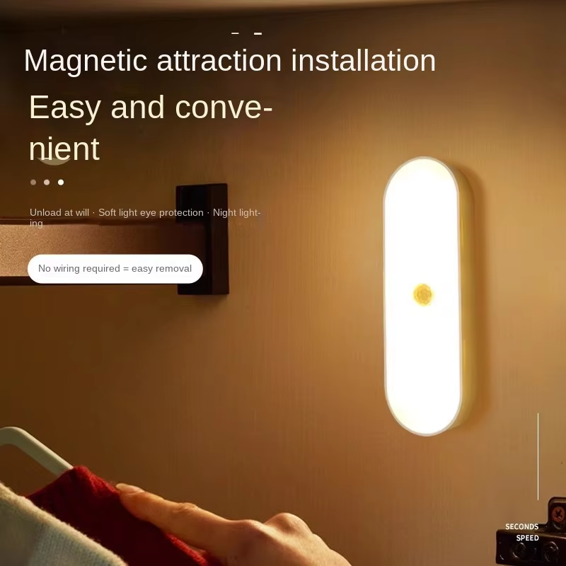Closet Lighting - Night Light with Motion Sensor - LED Lamp - Kitchen Lighting - Stair Lighting - Wireless - Wardrobe Lighting - Indoor Wall Lamp - Bedside Lamp - Bedroom Accessories - Magnetic - Warm White Light - White - 1 Piece