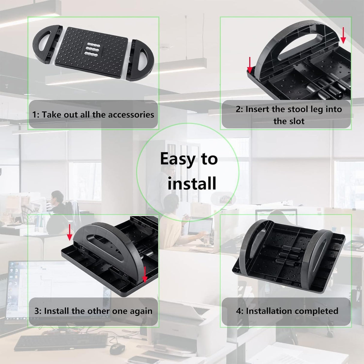 Footrest Desk - Ergonomic Footrest - Footstool - Desk Accessories - Leg Rest - Office Supplies - Footstool - Home Workplace - Gaming Setup - Ergonomics - Tiltable - Anti-Slip - Black - 1 Piece
