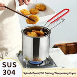 Deep Fryer - Mini Deep Fryer - Stainless Steel Oil Pan - Tempura Pan - Cooking Pan with Frying Basket - French Frying Pan - Induction and Gas - Frying Pan - Deep Fryer with Lid - Kitchen Accessories - Frying Set - Pans - Oil Filter - Sauté Pan - Silver - - Side View