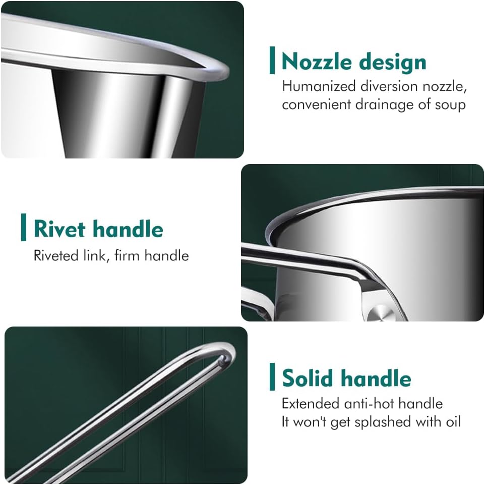 Deep Fryer - Mini Deep Fryer - Stainless Steel Oil Pan - Tempura Pan - Cooking Pan with Frying Basket - French Frying Pan - Induction and Gas - Frying Pan - Deep Fryer with Lid - Kitchen Accessories - Frying Set - Pans - Oil Filter - Sauté Pan - Silver -