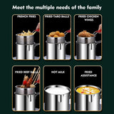 Deep Fryer - Mini Deep Fryer - Stainless Steel Oil Pan - Tempura Pan - Cooking Pan with Frying Basket - French Frying Pan - Induction and Gas - Frying Pan - Deep Fryer with Lid - Kitchen Accessories - Frying Set - Pans - Oil Filter - Sauté Pan - Silver -
