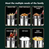 Deep Fryer - Mini Deep Fryer - Stainless Steel Oil Pan - Tempura Pan - Cooking Pan with Frying Basket - French Frying Pan - Induction and Gas - Frying Pan - Deep Fryer with Lid - Kitchen Accessories - Frying Set - Pans - Oil Filter - Sauté Pan - Silver - - 45-Degree Angle