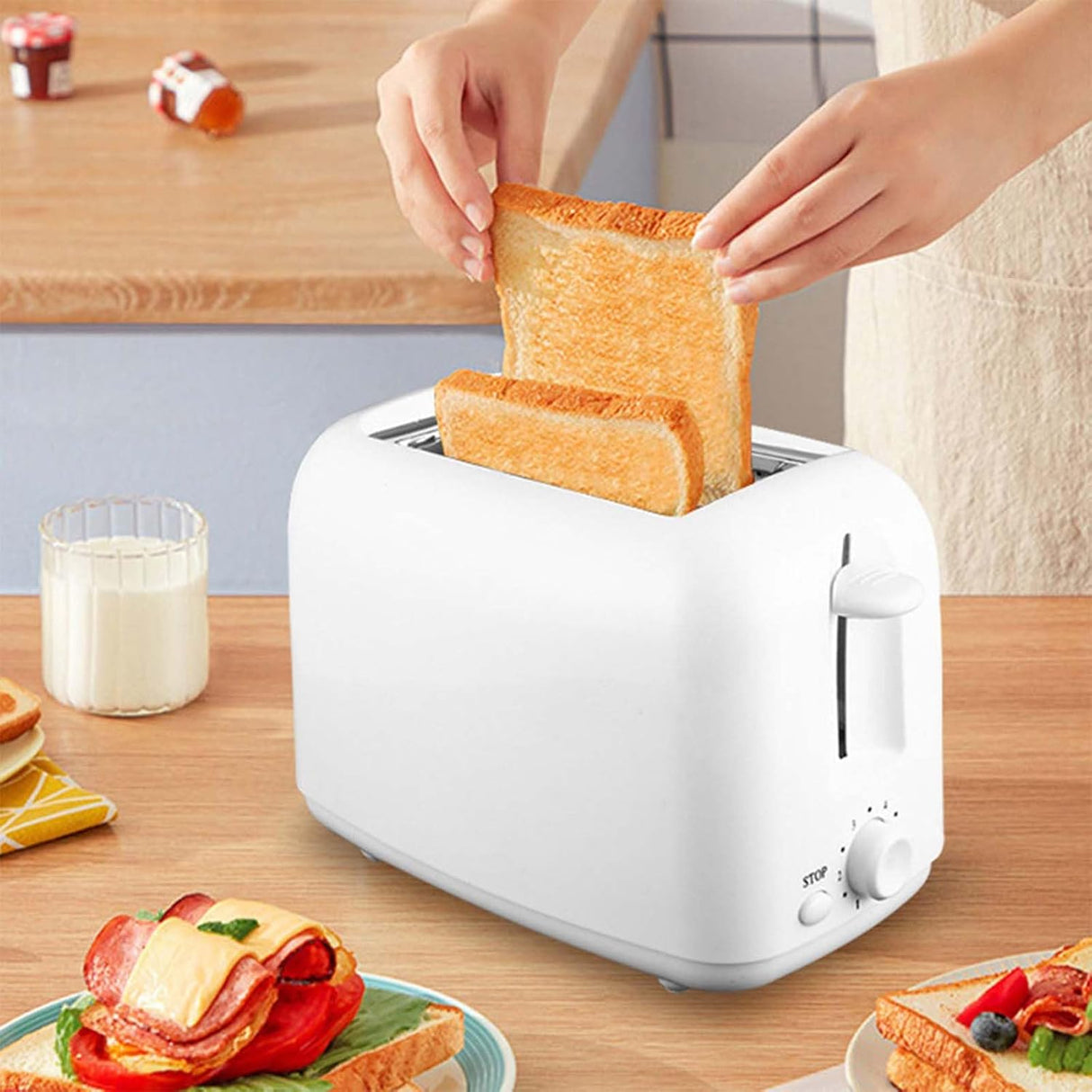 Toaster - Toaster - Toaster 2 Slices - Electric Toaster - Toasting Appliance - Kitchen Appliance - Kitchen Utensils - Bread Toaster - Kitchen Utensils - Household Appliances - Breakfast Appliance - White Toaster - White - 1 Piece