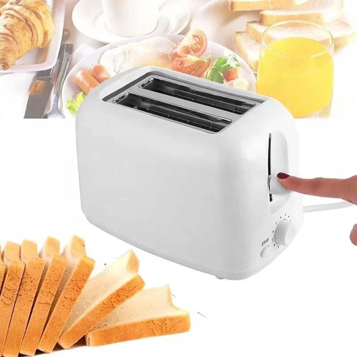 Toaster - Toaster - Toaster 2 Slices - Electric Toaster - Toasting Appliance - Kitchen Appliance - Kitchen Utensils - Bread Toaster - Kitchen Utensils - Household Appliances - Breakfast Appliance - White Toaster - White - 1 Piece