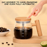 Self-Stirring Mug - Coffee Mug - Mixing Cup - Electric Mixing Cup - Automatic Stirring Cup - Milk Frother - Drink Mixer - Magnetic Cup - Shaker - Kitchen Gadgets - Coffee Accessories - Glass - Wood Design - Brown - 1 piece - 45-Degree Angle