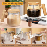 Self-Stirring Mug - Coffee Mug - Mixing Cup - Electric Mixing Cup - Automatic Stirring Cup - Milk Frother - Drink Mixer - Magnetic Cup - Shaker - Kitchen Gadgets - Coffee Accessories - Glass - Wood Design - Brown - 1 piece - Close-Up Angle