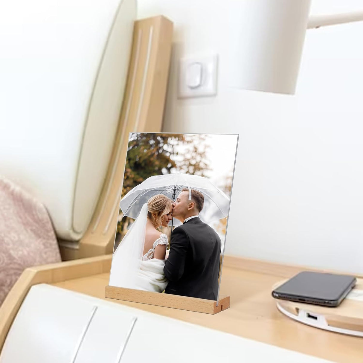 Menu Card Holder A4 - Photo Frame with Wooden Base - Table Stand - Brochure Holder - Acrylic Stand - Hospitality - Office - Wedding Decoration - Information Holder - Double Slot - Straight and Angled - Transparent and Wood - 3 Pieces