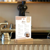 Menu Card Holder A4 - Photo Frame with Wooden Base - Table Stand - Brochure Holder - Acrylic Stand - Hospitality - Office - Wedding Decoration - Information Holder - Double Slot - Straight and Angled - Transparent and Wood - 3 Pieces
