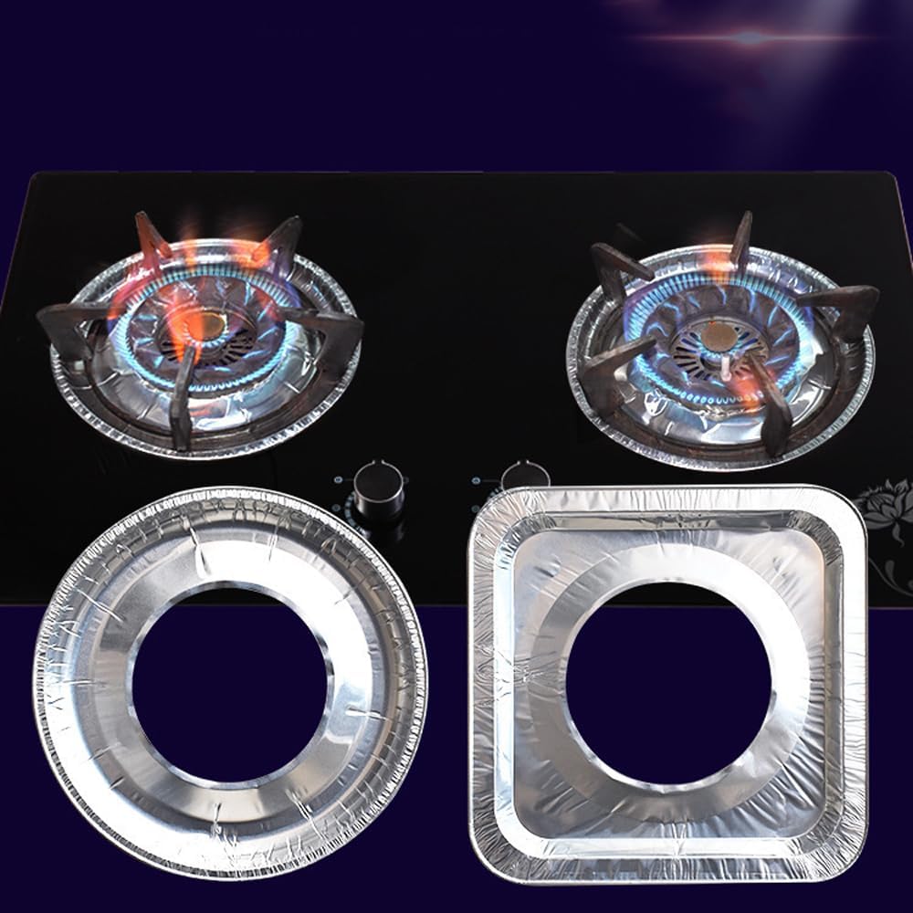 Gas stove protectors - Gas burner protectors - Aluminum foil gas stove - Gas stove foil - Kitchen accessories - Protective film - Extra thick - Universal - Cut to size - Hob protector - Round - Silver - 50 pieces