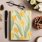 A5 Notebook - Diary - Bullet Journal - Writing Book - Notebook - Tulips - Sketchbook - Notepad - Travel Diary - Office Supplies - School Supplies - Gift for Her - Journal - Hardcover - Yellow and Green - 1 Piece
