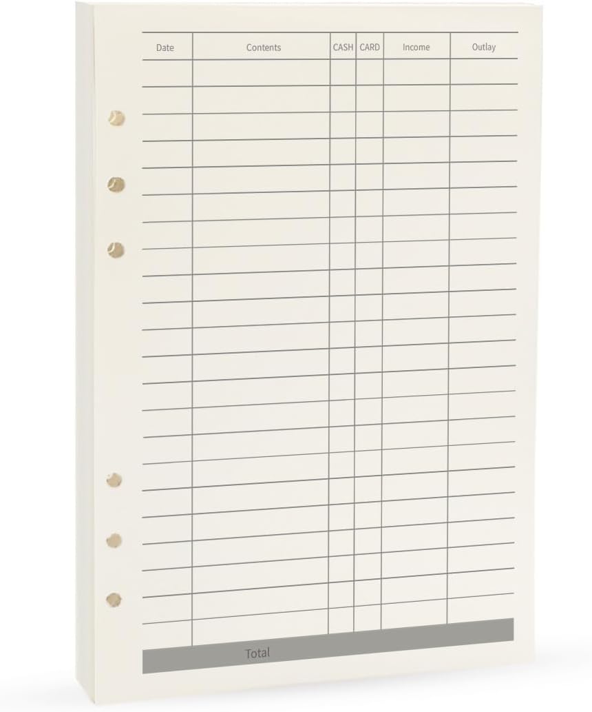 Notebook Refill A5 - Ring Binder Paper 6 Holes - Agenda Refill - Bullet Journal Paper - Refillable Notepad - Writing Paper - Planner Inserts - Office Supplies - School Supplies - Keeping Track of Finances -Budget Planner - White - 5 Pieces