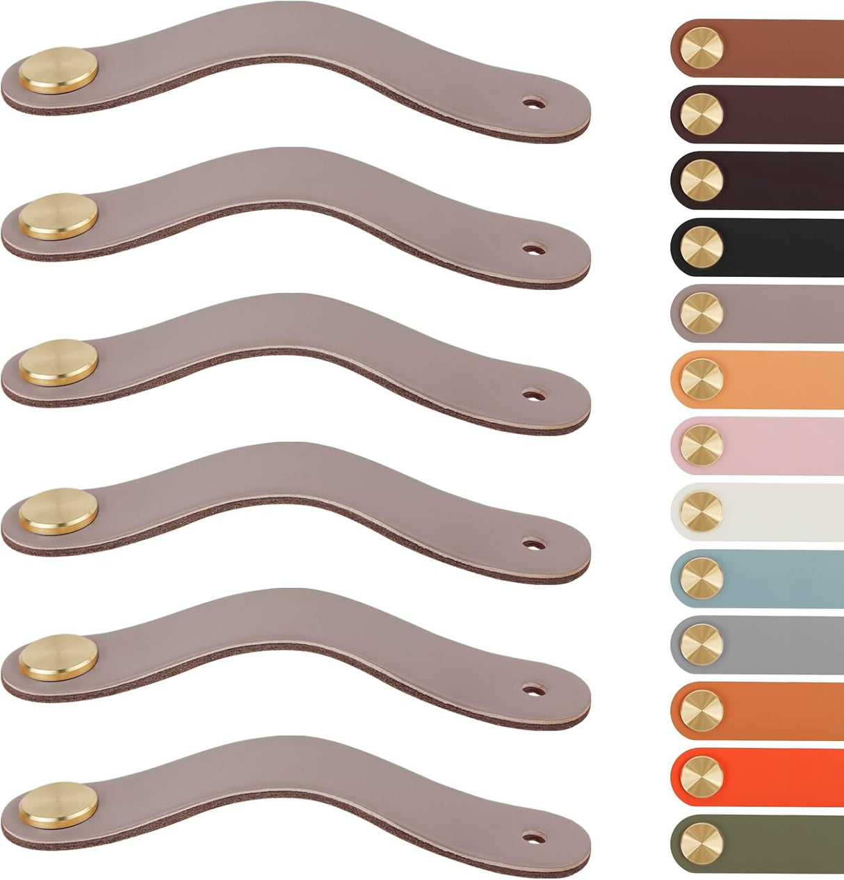 Leather Handles - Furniture Handles - Kitchen Handles - Door Handles - Cabinet Handles - Drawer Knobs - Furniture Hardware - Kitchen Hardware - Handles - Leather - Leather - Kitchen Renovation - Industrial - Brass - Knobs - Loops - Loop - Nude - Set of 6