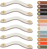Leather Handles - Furniture Handles - Kitchen Handles - Door Handles - Cabinet Handles - Drawer Knobs - Furniture Hardware - Kitchen Hardware - Handles - Leather - Leather - Kitchen Renovation - Scandinavian - Brass - Pitch 128mm - Handles - Ivory - Set o