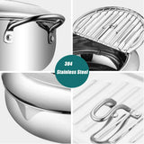 Deep fryer - Tempura pan - 24 cm - Stainless steel pan - Kitchen accessories - Japanese deep fryer - Induction deep fryer - Deep fryer - Cooking pot - Stainless steel pan - Large deep fryer - Kitchen utensils - Household - Silver - 1 piece
