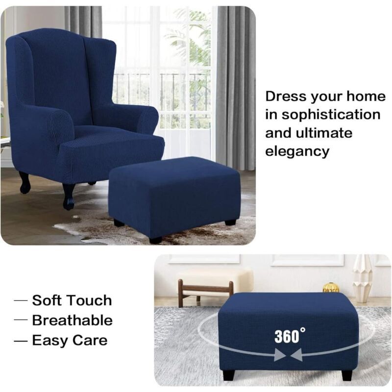 Square Ottoman Cover Soft Jacquard Stretch Footstool Cover Light Gray, Size S