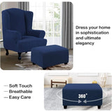 Square Ottoman Cover Soft Jacquard Stretch Footstool Cover Light Gray, Size S - Front View