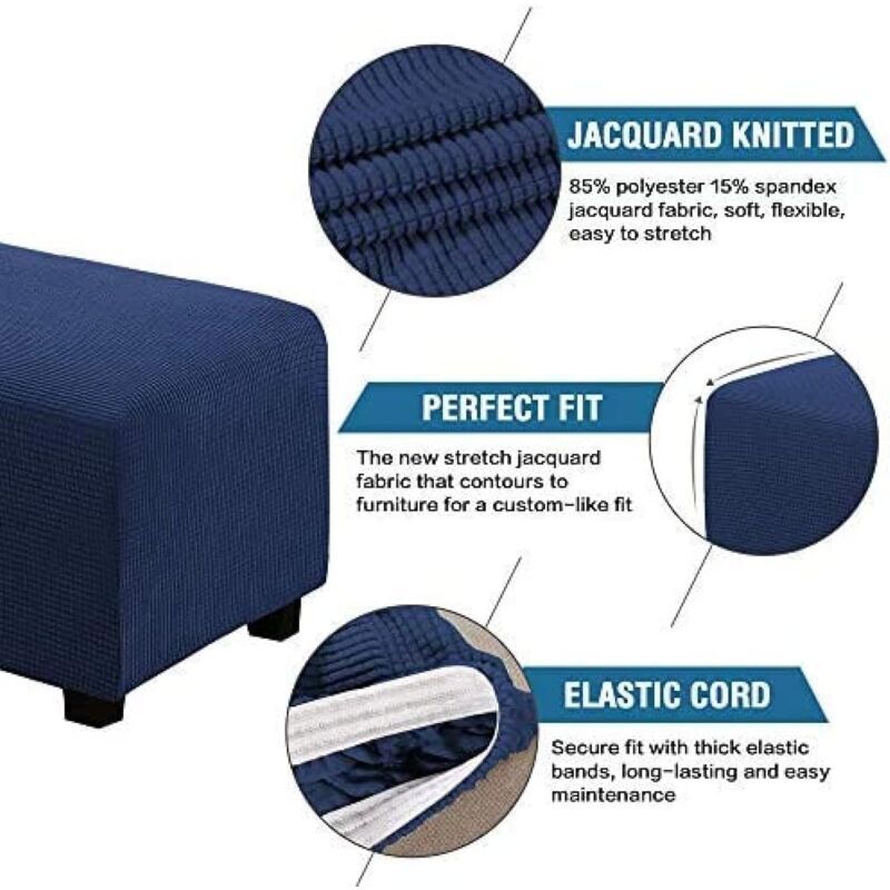 Square Ottoman Cover Soft Jacquard Stretch Footstool Cover Light Gray, Size S