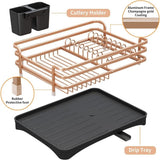 Aluminum Dish Drainer with Removable Tray Champagne Gold, 43 x 31.5 x 11 cm - Front View