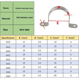 20 Pcs 304 Stainless Steel U Tube Clamp Pipe Fastener, 10 mm - Front View