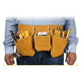 Leather Tool Belt with Pockets Adjustable Nylon Belt, 52 x 22 cm - Front View