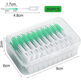200 Pcs Interdental Floss Sticks Soft Silicone Toothbrush Green - Front View
