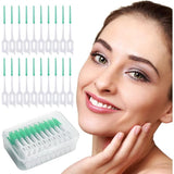 200 Pcs Interdental Floss Sticks Soft Silicone Toothbrush Green - Top-Down View