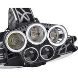 Rechargeable Headlamp 5 LED USB Head Torch 6 Modes Black - Side View