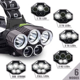 Rechargeable Headlamp 5 LED USB Head Torch 6 Modes Black - Top-Down View