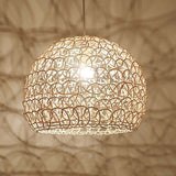 Rattan Chandelier Pendant Light Hand Woven Bamboo Lampshade, 25 cm - Side View