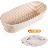 Oval Banneton Bread Proofing Basket with Wool Lining, 30 x 14 x 7 cm - Front View