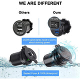 QC 3.0 Car USB Socket 12V 24V Waterproof Charger with Switch and LED Voltmeter - Side View