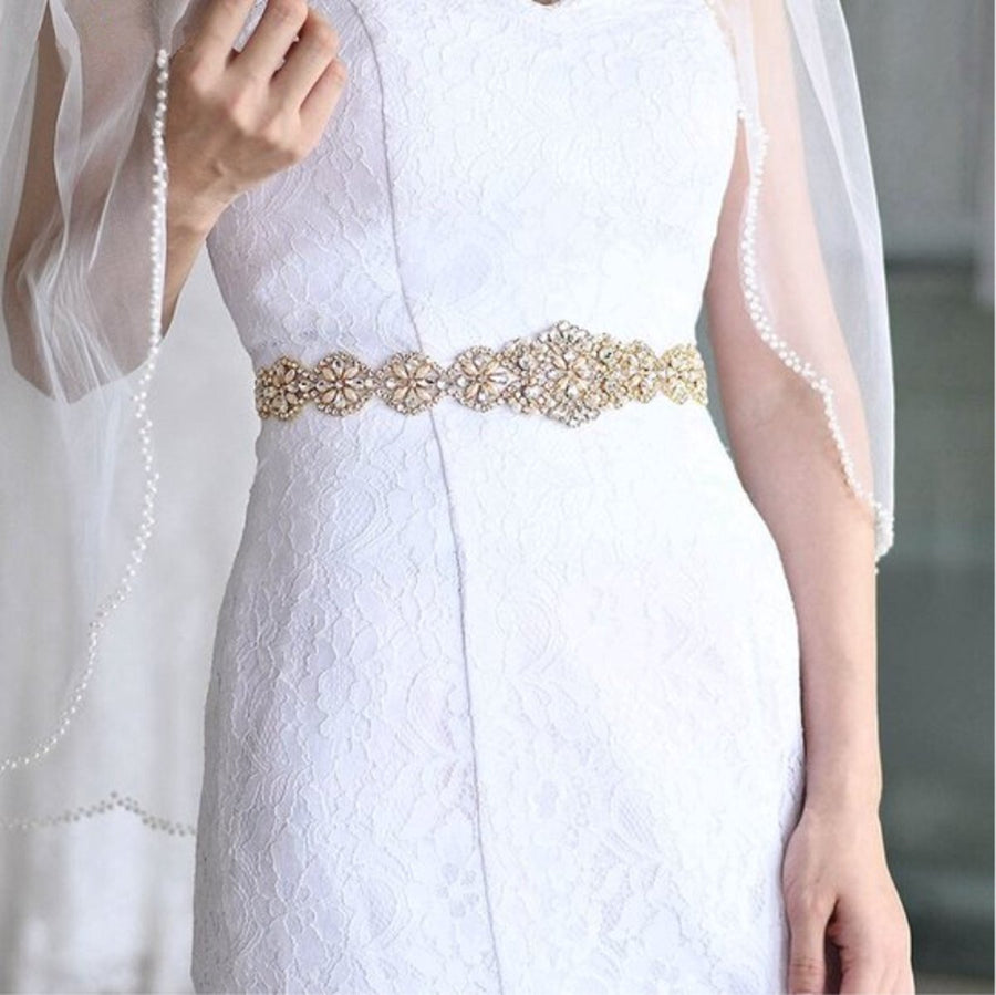Bridal Belt | Belt | Women's Belt | Wedding Accessories | White Ribbon Organza | Glitter Belt | Gold