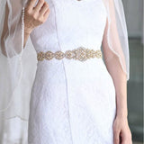 Bridal Belt | Belt | Women's Belt | Wedding Accessories | White Ribbon Organza | Glitter Belt | Gold - Front View