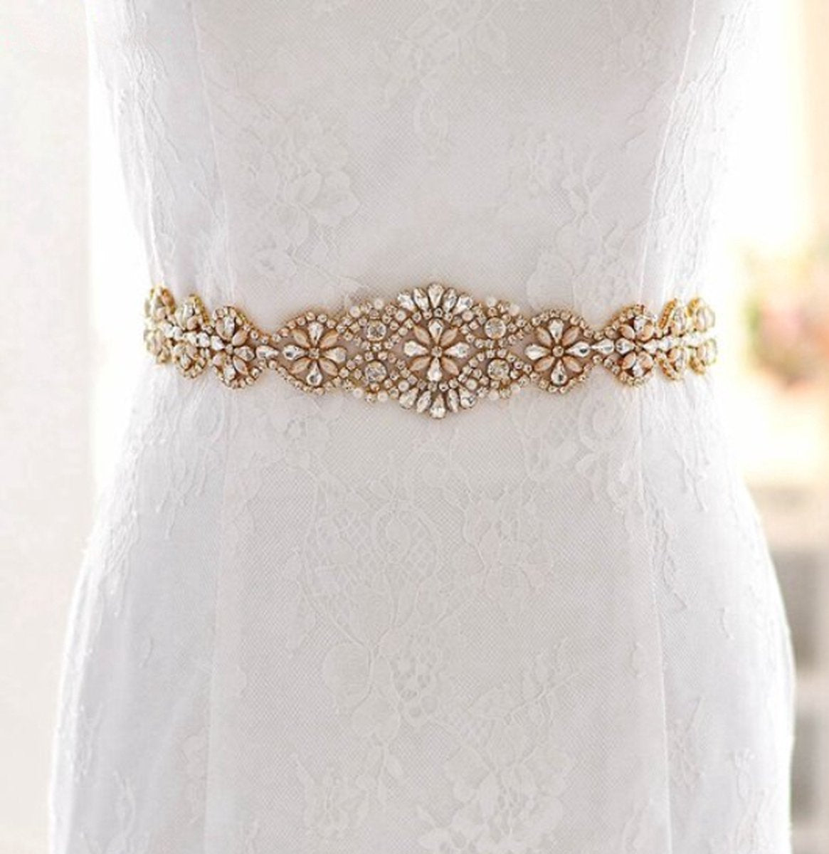 Bridal Belt | Belt | Women's Belt | Wedding Accessories | White Ribbon Organza | Glitter Belt | Gold
