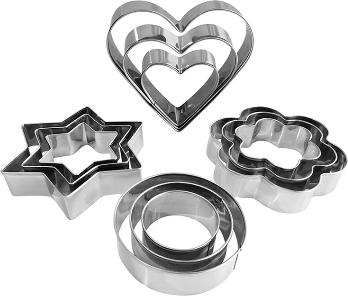 12x Cookie Cutter Set - Cookie Shapes - Flower, Heart, Round, Star