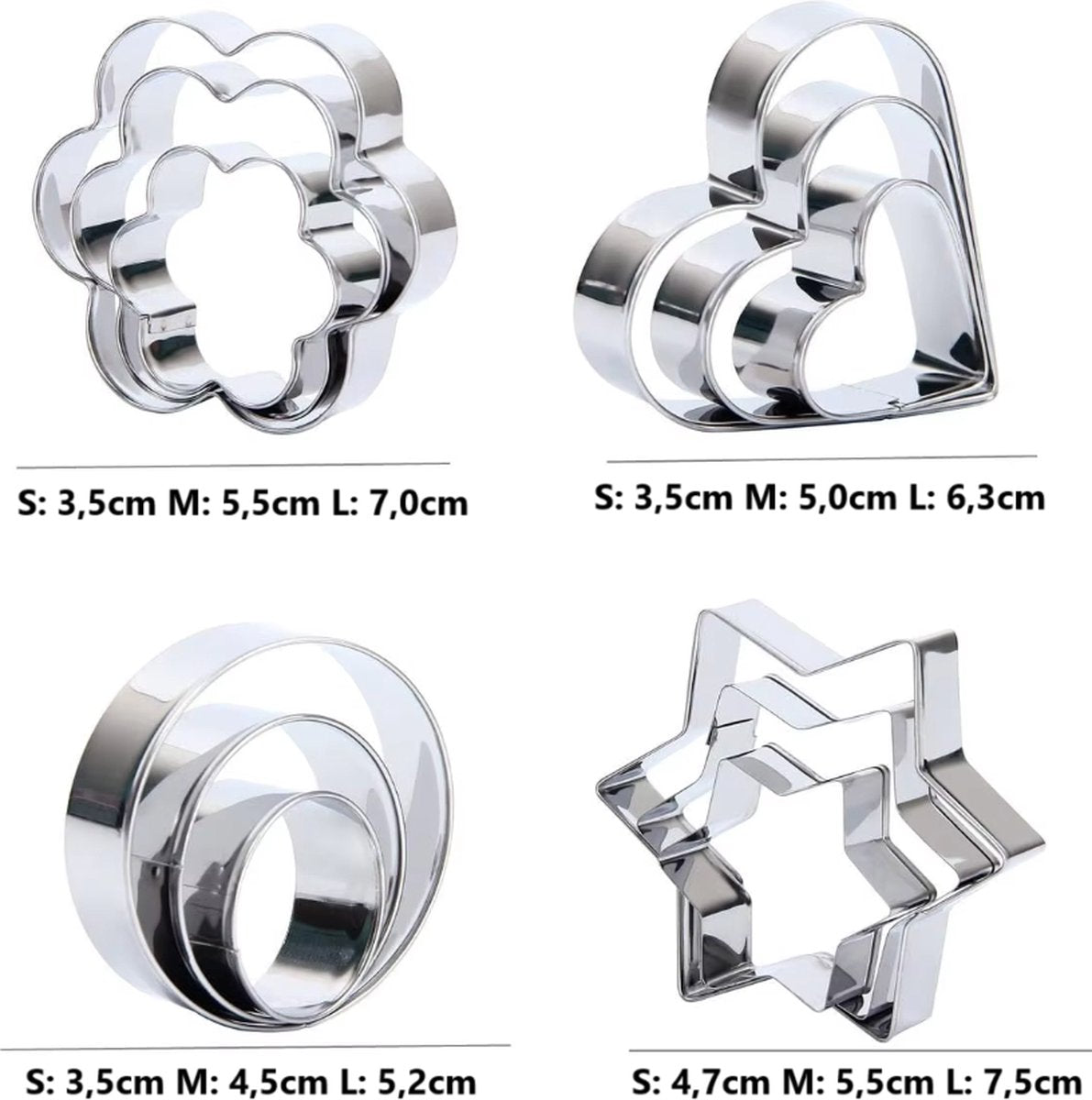 12x Cookie Cutter Set - Cookie Shapes - Flower, Heart, Round, Star