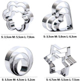 12x Cookie Cutter Set - Cookie Shapes - Flower, Heart, Round, Star - 45-Degree Angle