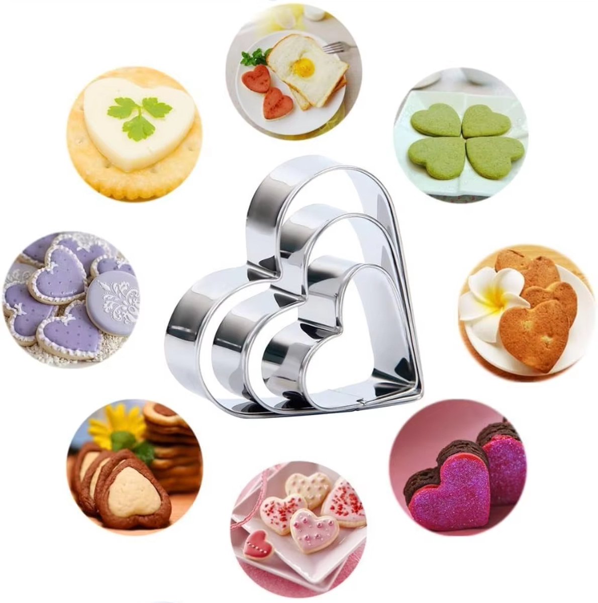 12x Cookie Cutter Set - Cookie Shapes - Flower, Heart, Round, Star