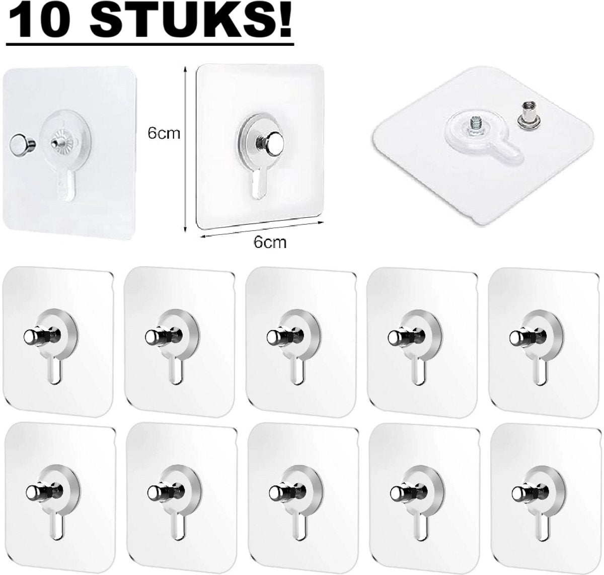 10x Adhesive Nail | Self-Adhesive Hooks | No Drilling Required Hanging System | Threaded
