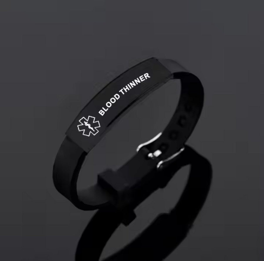 Warning Bracelet | Blood Thinner | Adjustable | SOS Bracelet | Black