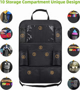 Famanu - Children's Car Organizer, 2 PCS Car Storage Accessories with 24.4 cm iPad Pocket, 10 Pockets for the Car Seat Backrest, Black