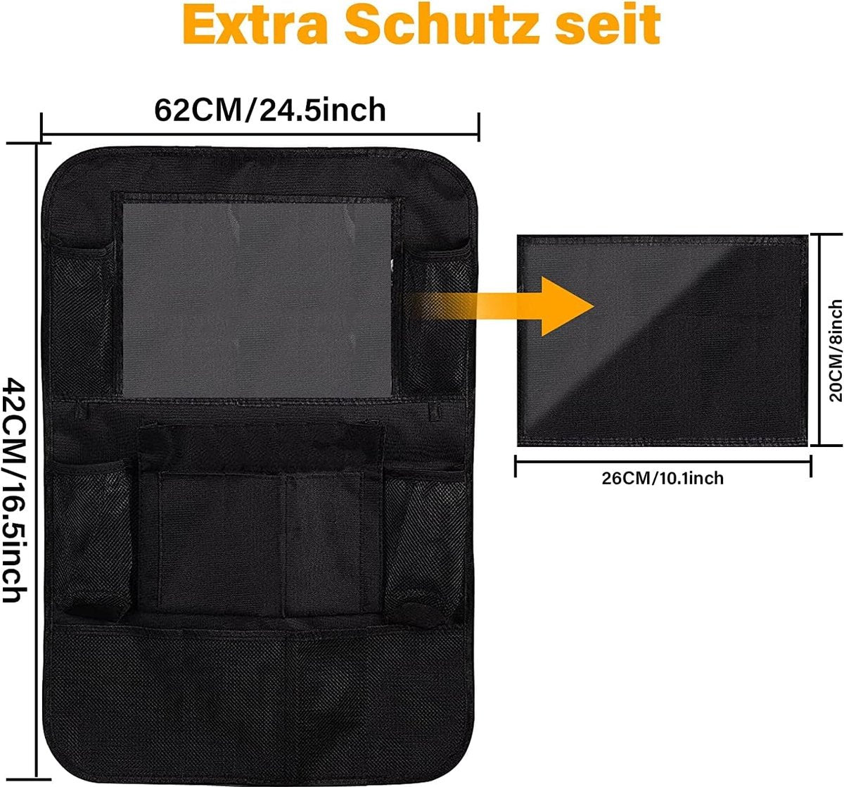 Famanu - Children's Car Organizer, 2 PCS Car Storage Accessories with 24.4 cm iPad Pocket, 10 Pockets for the Car Seat Backrest, Black
