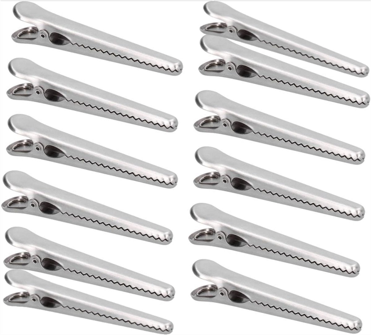 12 Stainless Steel Bag Clips - Airtight Seals for Coffee, Chips & Food - Strong Jaw Grip for Freshness Preservation - Kitchen Organization & Storage Accessories - Silver