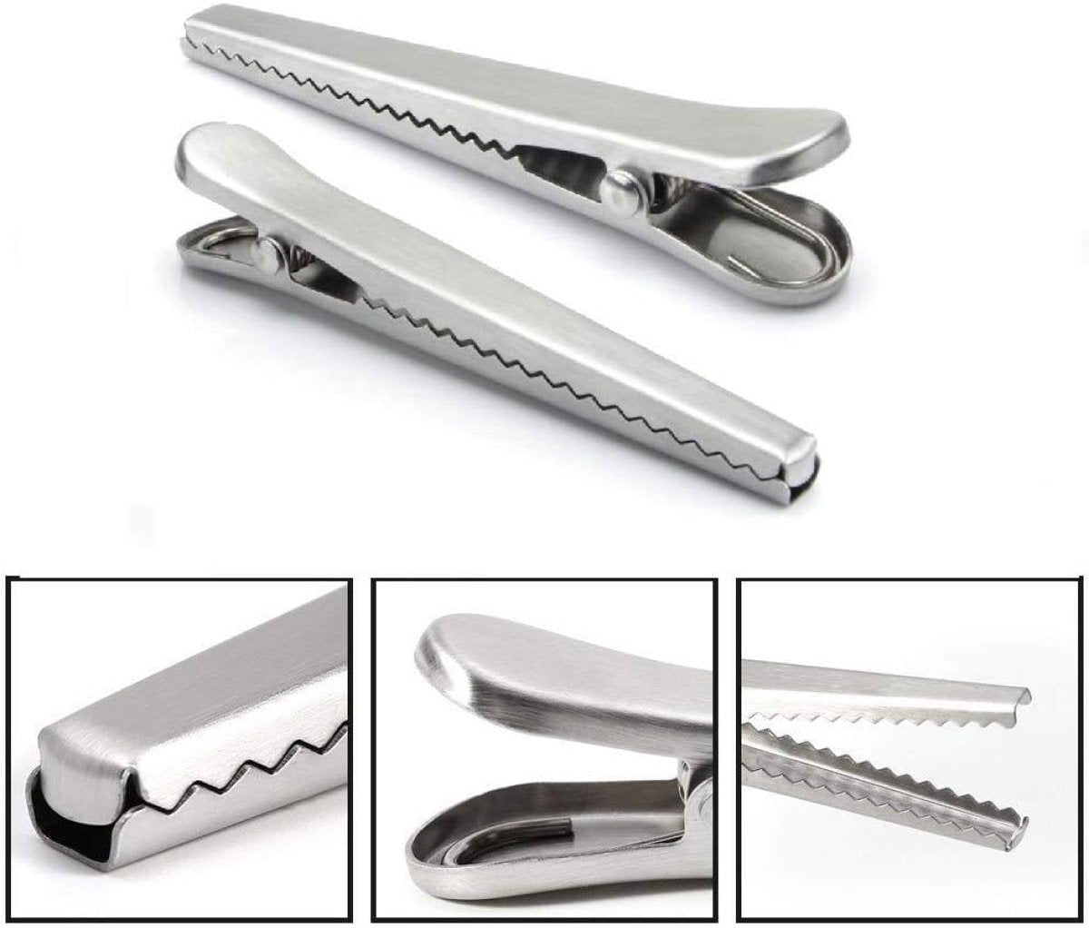 12 Stainless Steel Bag Clips - Airtight Seals for Coffee, Chips & Food - Strong Jaw Grip for Freshness Preservation - Kitchen Organization & Storage Accessories - Silver