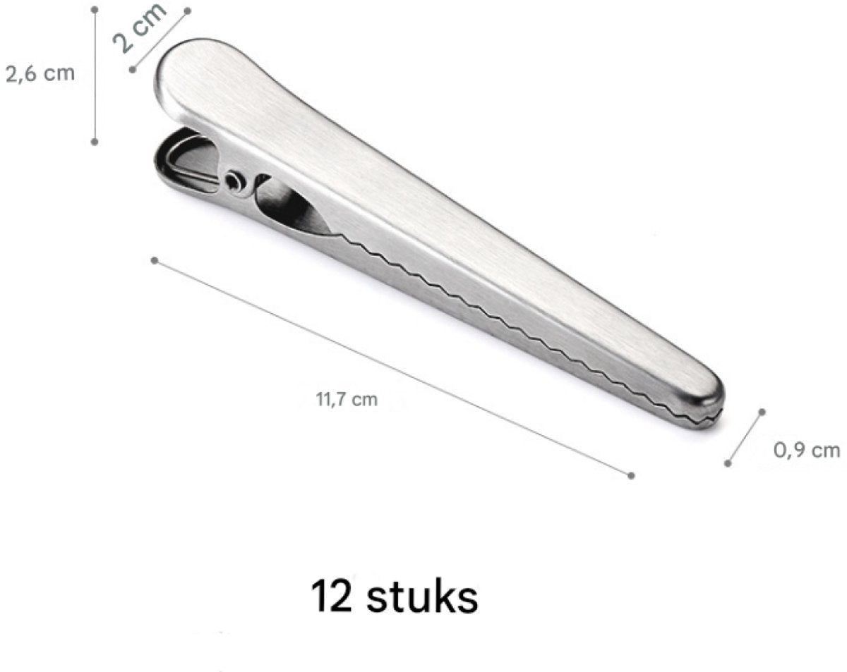 12 Stainless Steel Bag Clips - Airtight Seals for Coffee, Chips & Food - Strong Jaw Grip for Freshness Preservation - Kitchen Organization & Storage Accessories - Silver