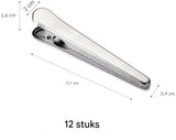 12 Stainless Steel Bag Clips - Airtight Seals for Coffee, Chips & Food - Strong Jaw Grip for Freshness Preservation - Kitchen Organization & Storage Accessories - Silver